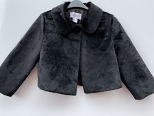 Heine Black Faux Fur 3/4 Sleeve Cropped Jacket Size 8 New