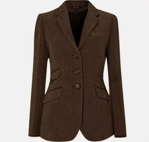 Herringbone Women's Jackets Coat Slim Fit Single Breasted Tweed Jacket Tailored - Picture 19 of 27