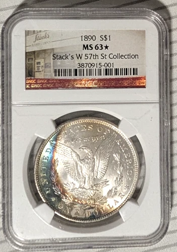 1890 P NGC MS63 Star Rainbow Toned Morgan Dollar Better Date in Rainbow NGC Star