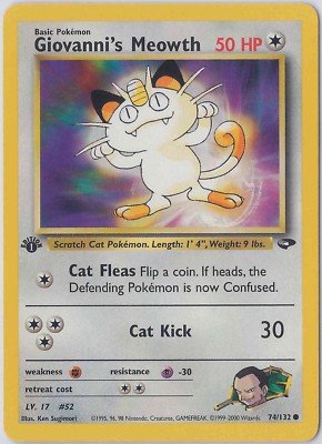 Sleeve 74//132 NM Giovanni’s Meowth 1st Edition Gym Challenge Pokemon Card