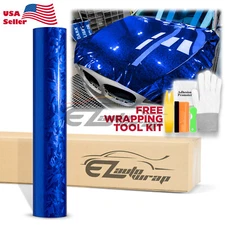 24K Chopped Forged Carbon Fiber Gloss Blue Car Vinyl Wrap Sticker Decal Sheet
