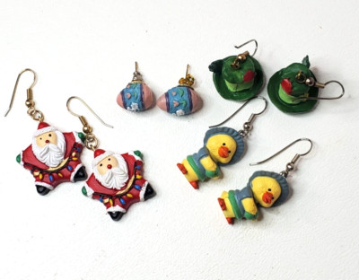 Holiday Earrings Pierced Lot Christmas St. Pattys Easter 4 Pairs Dangle Stud