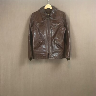 Vintage Bates Cafe Racer Biker Motorcycle Jacket Brown Leather Size S  UK