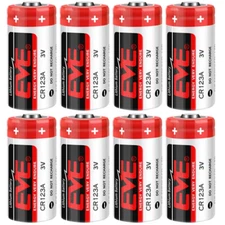 8pcs CR123A 3.0V 1500mAh Non-rechargeable Li-ion Battery Disposable