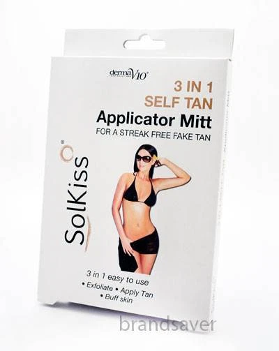 3 in 1 SOLKISS FAKE/SELF TAN APPLICATOR MITT/GLOVE STREAK FREE EXFOLIATOR