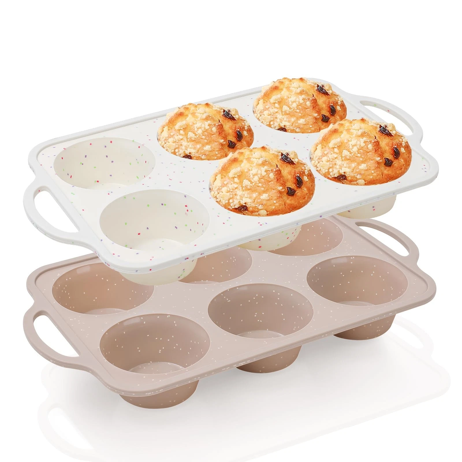 2Pack Jumbo Silicone Muffin Pans for Baking with Metal Reinforced Frame, 6 Cu...