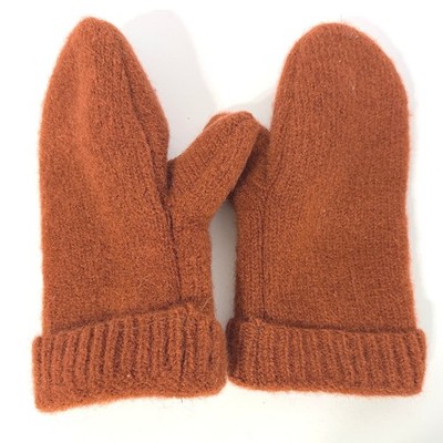 Handmade Rust Orange Knit Mittens Fuzzy Winter Warm Ribbed Cuff Women One Size