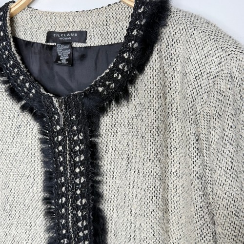 Silkland Woman 3X Tweed Jacket Faux Fur Trim Embellished Career Elegant Coat - Picture 3 of 10