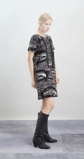 RACHEL COMEY Women's Shift Dress Tweed Texture Black/White Faux Leather Panels