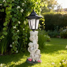 Solar Angel Garden Statue - 15" LED Cherub Sculpture with Lantern Patio Light