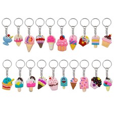 20 Pcs Cartoon Ice Cream Keychain Cupcake Purse Bag Backpack PVC Charm Accessory