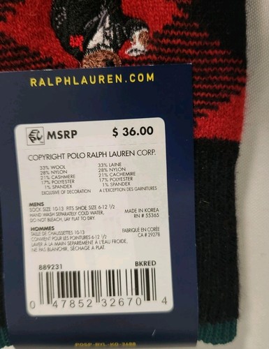 POLO RALPH LAUREN Cashmere Bear Martini Socks Men's Size 6-13 (1-Pair) NEW - Picture 6 of 9