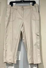 Chico's Women s Beige Cargo Capri Pants Straight Leg Cotton Spandex Twill 22"