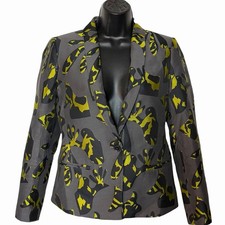 BANANA REPUBLIC PIECED JACQUARD BLAZER JACKET GRAY GREEN RETRO ABSTRACT SIZE 4