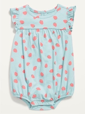 Old Navy Baby Girls Sleeveless Ruffle-Trim Jersey Romper Fruit Size 0-3 Months