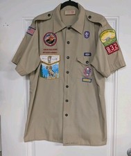 Vintage Boy Scouts Of America Mens XL Uniform Shirt USA Patches BSA