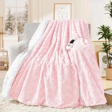 Heated Blanket Electric Throw 50"X60" Faux Rabbit Fur Blankets with 6 Heating Se