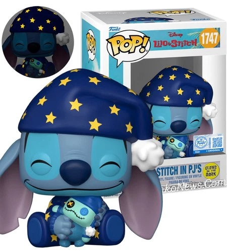 Funko Pop! Stitch in PJ's GLOW Lilo & Stitch Exclusive #1747 + PROTECTOR
