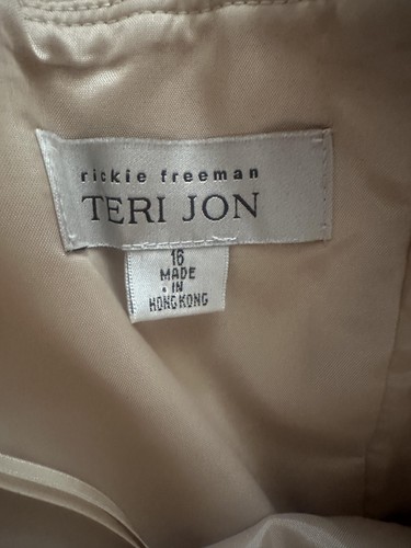 Abito Teri Jon donna 16 beige senza spalline seta perline abito bolero giacca formale - Foto 3 di 23