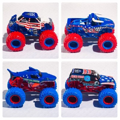 Monster Jam Stars & Stripes Grave Digger Megalodon El Toro Loco, Digatron Loose