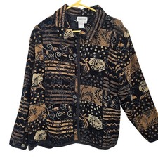 Coldwater Creek Womens PXL Petite XL Black Gold Tapestry Patchwork Jacket H28848