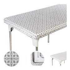 Table Cover Silver Patterned Elastic on The Corner for Folding Table 6 ft 30 ...