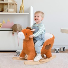 Kids Sturdy Plush Toy Ride On Rocking Horse Pony Animal Rocker Seat Gift