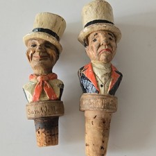 Vintage ANRI Wood Carved Bottle Stoppers Sam Weller Job Trotter Dickens Set