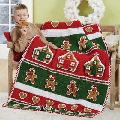 Herrschners  Jolly Gingerbread Afghan Crochet Yarn Kit