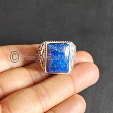 Natural Lapis Lazuli Stone 925 Silver Turkish Handmade Signet Men's Rings M531