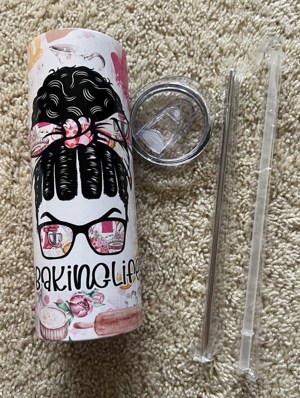 New Skinny Tumbler Mug With Lid And Straws Bakers Life Gift For Baker