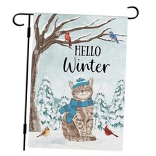 Hello Winter Cat Garden Flag 12 18 Inch Double Side Vertical Burlap Farmhouse