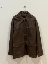 Vintage Eddie Bauer Men's Brown Leather Button-Front Jacket, Spread Collar, L