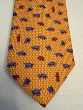 Robert Talbott 100% Silk Tie Bears Bulls Print Gold Blue Red Made In USA