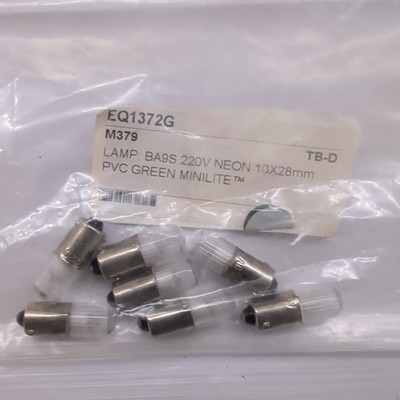 7x Green Neon Lamps Electroquip 220V EQ1372G BA9S 10x28mm Indicator Bulbs NOS