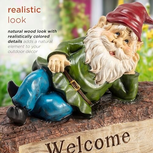 9" Outdoor Garden Gnome Statue with Welcome Sign, Yard Decor, Multicolor - Picture 7 of 9