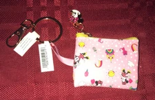 Disney Parks Minnie Mouse Mini Coin Purse Clip Keychain With Minnie Charm New 