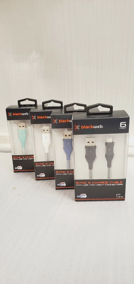 Blackweb USB к USB-C 2.0 плетеный полиэстер зарядный кабель 6' выбрать цвет новый - Изображение 2 из 4