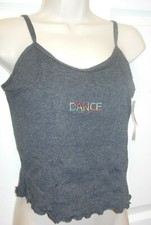 CHARCOAL COTTON Spandex SHELF LINED EMBROIDERED DANCE TOP CAMISOLE STREETWEAR