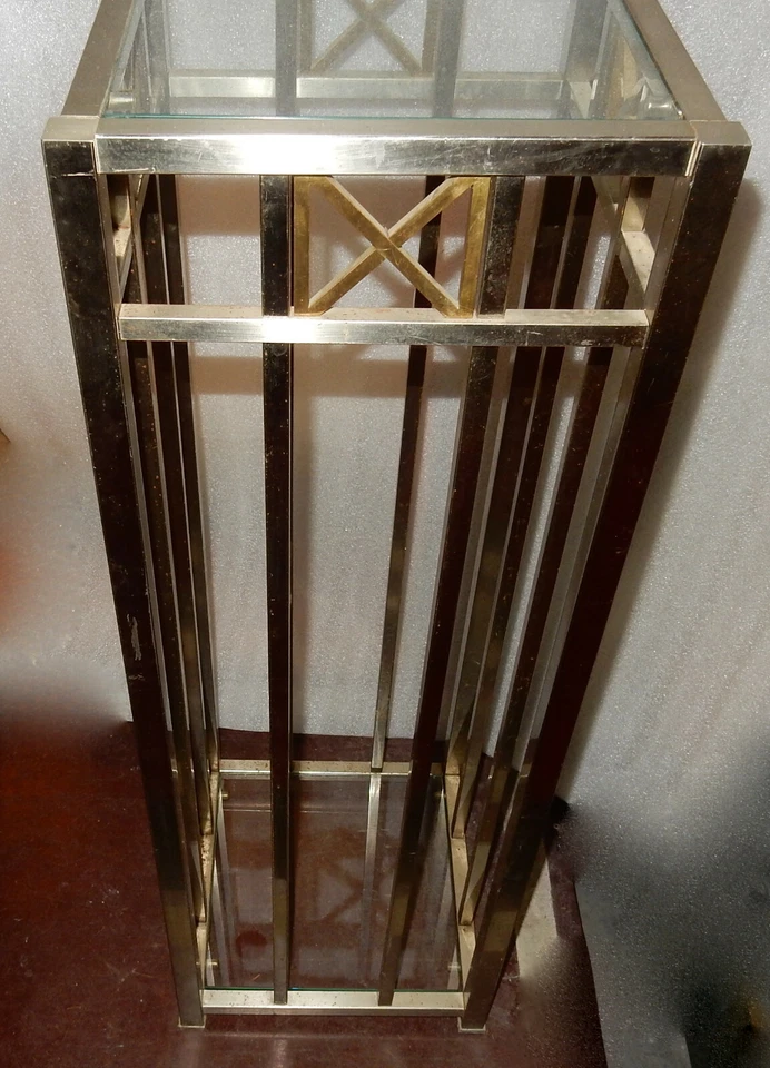 1970/80 Sellette Métal Doré Et Chromé 33 x 33 x Hauteur 101 cm - Photo 4/4