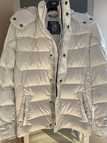 NWT' 313 Tre Uno Tre Mens Duck Down Puffer Jacket Detachable Hood White Sz 50 EU