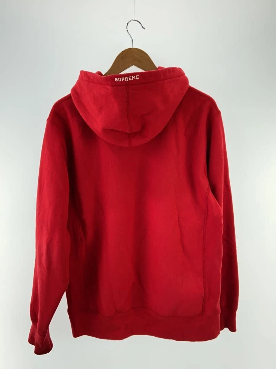 Felpa Supreme con cappuccio logo S M cotone rosso macchiato usata