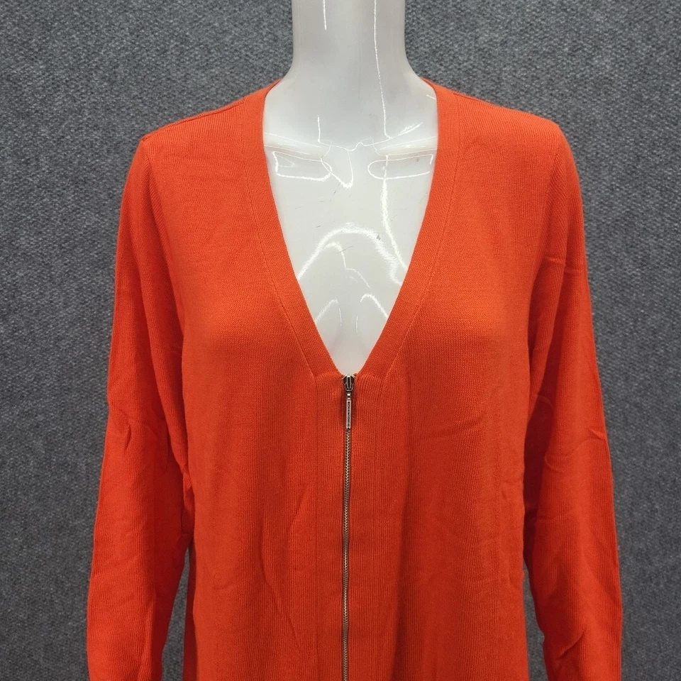 H by Halston Zip Front Boyfriend Cardigan w Side Slits 3X Plus Sz Orange Top - Image 4 of 4