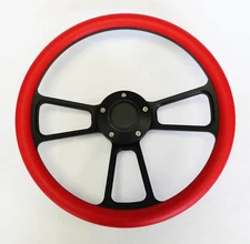 14" Red Grip on Black Spoke Steering Wheel Nice Wheel Shallow Dish for GM Column