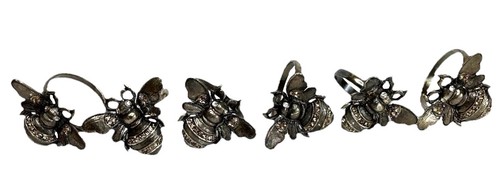 Honey Bee Napkin Rings Rhinestones Jewels Metal Yellow Sparkly Bling Set 6 Vtg - Picture 3 of 9