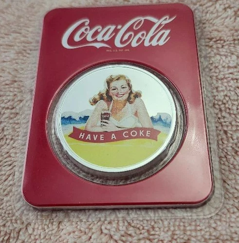 Coca Cola 1 oz .999 Fine Colorized Silver Round In Assay