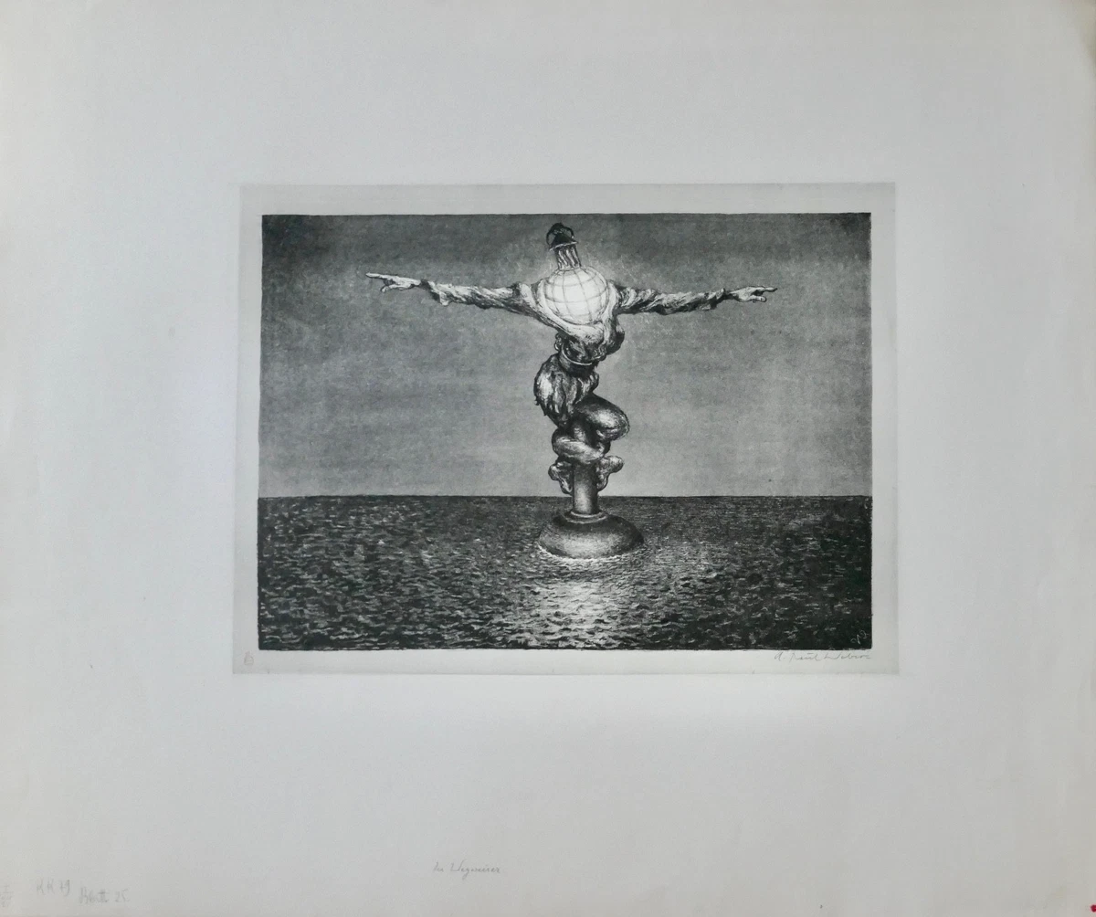 A. Paul Weber, Original Lithographie, signiert, Der Wegweiser