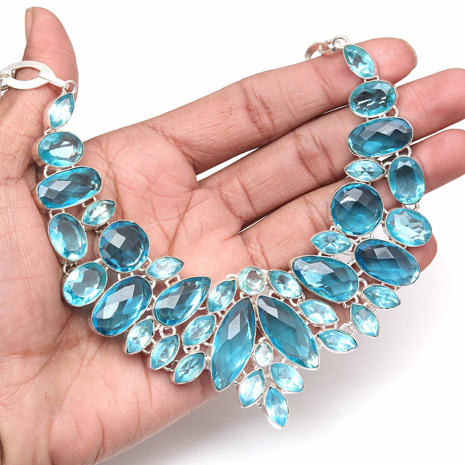 Handmade Swiss Blue Quartz Necklace Ethnic Jewelry 18-20 Inches-image