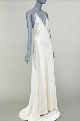 saint laurent 2022 runway bridal satin plunge open back bias cut gown size  FR38