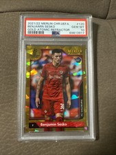 TOPPS MERLIN CHROME UEFA 2021 2022 BENJAMIN SESKO RC ATOMIC GOLD REFR /50 PSA 10